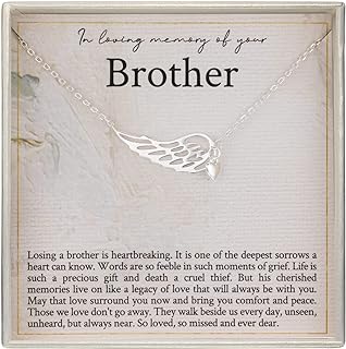 RareLove Memorial Gifts for Loss of Brother,925 Sterling Silver Angel Wing Heart Pendant Necklace,In Loving Memory of Brother Bereavement Gifts,Condolence Gift