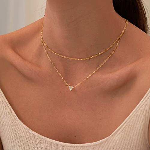 Cute Heart Necklace Tiny 14k Gold Heart Pendant Choker Necklaces Small Gold Love Open Heart Chain Necklace for Women Dainty Gold Necklace Gifts for Her