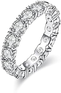 Eternity Moissanite Ring 4.0mm 5CTTW D color Full Moissanite Eternity Wedding Band for Women Platinum Plated Silver Lab Created VVS Diamond Anniversary Engagement Stackable Rings
