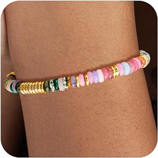 Colorful Beaded Boho Bracelet for Women, Bohemian Natural Stone Bracelets for Women Trendy Dainty Cute Handmade Crystal Bead Good Luck Gemstone Bracelet Beads Jewelry Gift for Women Teen Girls
