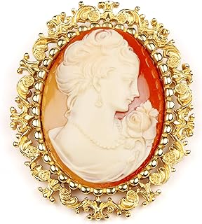 24k Gold Plated Made in New York Cameo Luxury Real Statement Carved Face Royal Resin Brooch Pin Badge Anniversary Mother Gift