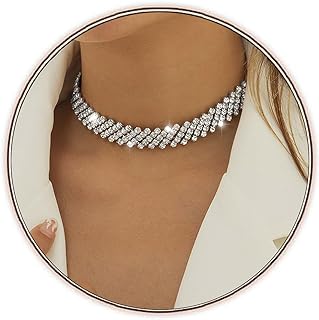 JEAIRTS Rhinestone Choker Necklace Silver Multi-Row Crystal Chokers Sparkly Rhinestone Neck Chain Party Prom Necklaces Jewelry for Women and Girls