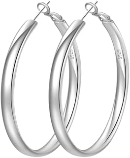 Senteria Sterling Silver Hoop Earrings for Women Hypoallergenic Large Silver Hoop Earrings Lightweight Thick Silver Hoop Earrings 5MM Wide Big Hoop Earrings for Women（30/40/50/60/70MM）
