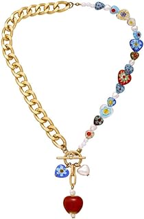 Daisy Flower Necklace For Women Gold Pearl Chunky Heart Ot Cuban Chain Boho Aesthetic Trendy Dainty Cute Daisy Flower Beaded Choker For Mom Daugther Sisters