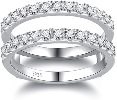 D-Color VVSI Clarity Moissanite Wedding Ring Enhancer, 925 Sterling Silver Two-Row Design, for Women, Round Shape Size 5-9
