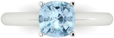 Clara Pucci 1.50 ct Cushion Cut Solitaire Natural Aquamarine Engagement Wedding Bridal Promise Anniversary Ring 18K White Gold