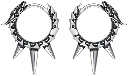 Sterling Silver Dragon Hoop Earrings with Spike Design for Unisex Adults - 925 Silver, Corrosion-Resistant, Hypoallergenic Jewelry Gift Idea for Special Occasions or Everyday Wear