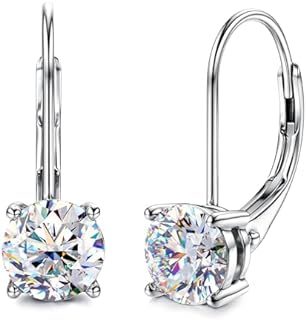 Moissanite Earrings 1ct-2ct D Color Brilliant Round Cut Lab Created Diamond Earrings for Women Men 18K White Gold Sterling Silver Dangle Earrings Moissanite Leverback Drop Earrings Hypoallergenic