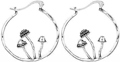 Retro Mushroom Hoop Earrings for Women Girls Crystal Cubic Zirconia Round Circle Huggie Dangle Drop Earring Cute Jewelry Gifts