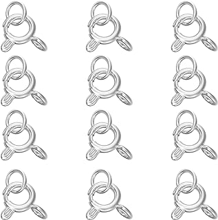 OHINGLT Sterling Silver Spring Ring Clasp Bangle Bracelet in Silver with Closed Jump Rings for DIY Jewelry Making, Unique Adjustable Design, Pack of 12 Pieces