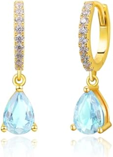 Gold Hoop Earrings for Women Trendy Birthstone Earrings for Girls Kids Hypoallergenic Dangling Gemstone Charm 18K Gold Plated Huggie Earrings for Valentines Gift