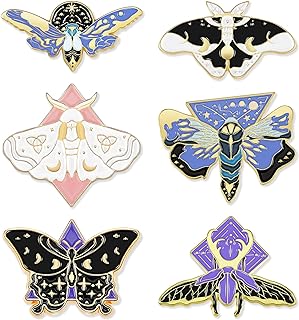6-Piece Moth Brooch Set with Butterfly Clasp & Stabilized Turquoise Gems for Women - Butterfly Shape/Steampunk Design