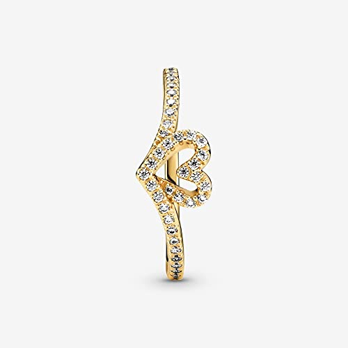 Pandora Timeless Wish Sparkling Heart Ring - Perfect Jewelry Gift for Women - Hand-Finished 14k Gold-Plated Shine with Cubic Zirconia