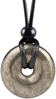 Gemstone Crystal Necklace Pendant - Healing Good Luck Donut Crystal Stone Jewelry Necklace - Positive Energy Amulet Unisex Adjustable Cord