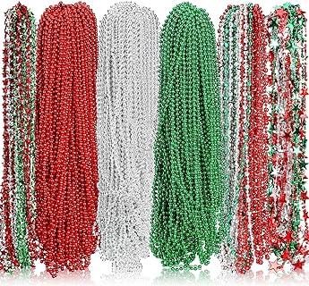 Kigeli 300 Pcs Assorted Mardi Gras Beads Necklace Bulk 31.4 inch 7mm Christmas Beaded Necklaces for Christmas Mardi Gras Festivals, Night Club Dress up Events