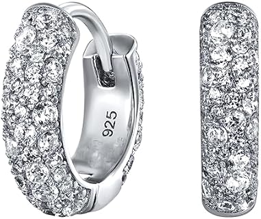 Snap-Back 12mm Daith Hoop Earring in White Gold Plated Sterling Silver with Cubic Zirconia Gem for Men and Women - Flower Set Design