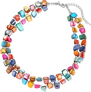 BULINLIN Boho Layered Shell Beaded Necklaces Handmade Colored Bead Choker Necklace Holiday Style Costume Jewelry for Women