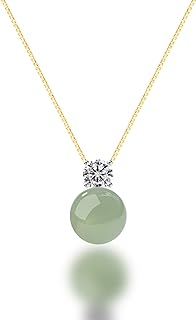C-Link Gold Plated Silver Necklace with Jade Bead and Diamond Pendant for Women - Elegant Natural Jade Ball Design