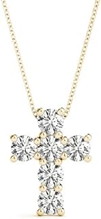 Diamond Cross Necklace for Women with 0.24 CTW Lab-Grown Diamond Pendant in 14K Yellow Gold and Adjustable 16-18" Chain E-F Color, VS1 - VS2 Clarity