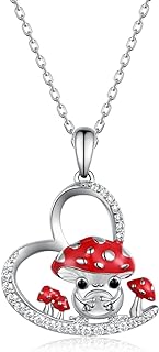 Whimsical Sterling Silver Frog & Mushroom Pendant Necklace with Cable Chain - Delightful Handcrafted Jewelry Gift for Women and Girls