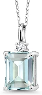 Gem Stone King 925 Silver Sky Blue Simulated Aquamarine and White Lab Grown Diamond Pendant Necklace For Women (4.27 Cttw, Gemstone Birthstone, Emerald Cut 10X8MM with 18 Inch Silver Chain)
