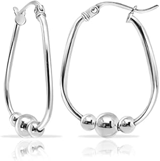 Hoops & Loops 925 Sterling Silver Bead Ball Hoop Earrings,18mm & 30mm Dangle Drop Beaded Earrings for Women and Teen Girls