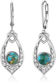 Celtic Knot Earrings for Women, Vintage 925 Sterling Silver Turquoise/Moonstone/Black Onyx Earrings Celtic Leverback Dangle Earrings
