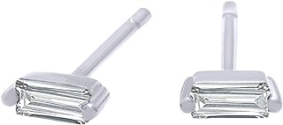 Baguette Cut Cubic Zirconia Or Moissanite Diamond Dainty Stud Earring In 14K Gold Over Sterling Silver, Cubic Zirconia Or Moissanite Diamond Mother's Day Gift For Her