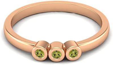 MOONEYE Tiny Round Shape Peridot Stackable Women Ring in 925 Sterling Silver Minimalist Delicate Jewelry