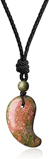 AmorWing Genuine Unakite Magatama Japanese Semi Precious Stones Pendant Necklace