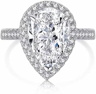 Exquisite 2CT Pear-Shaped Moissanite Engagement Ring in White Gold, Platinum Plated Silver. Available in 10K, 14K, 18K - Romance-inspired Design with Custom Text Engraving Option.