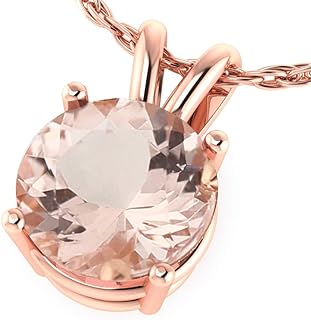 GNG 10k Rose Gold Natural Morganite Solitaire Pendant with Spring Ring Clasp and 18" Rope Chain - Oval Shape Design