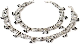 Boho Anklets for Women | Pair for both Feet | Handmade fine Soldered Layered Metal Chain Fashion Jewelry | Gypsy Hippie Festival Bollywood Style Indian Payal Ankle Bracelet