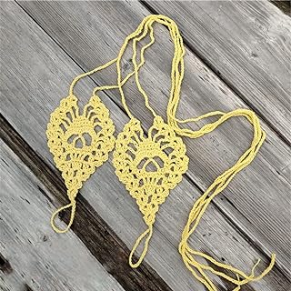 Vibrant Yellow Asphire Crochet Anklet for Women - Soft Cotton Barefoot Sandals with Adjustable Bandage Chains - Ideal for Beach Weddings, Yoga & Dance Parties