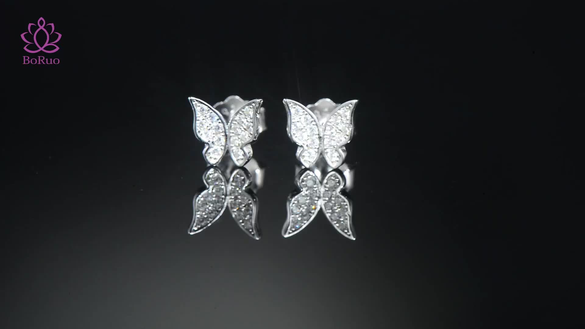 925 Sterling Silver, 14K White Gold/Gold Plated Stud Earrings, Cubic Zirconia Butterfly Stud Earrings/Silver Earrings, Gold Earrings for Women