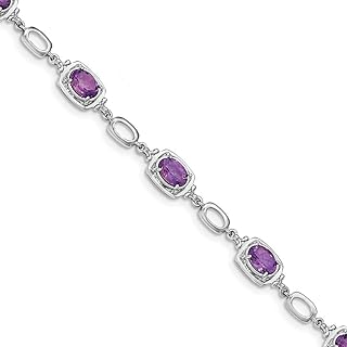 Beautiful 925 Sterling Silver Amethyst Bracelet with Intricate Link Design and Polished Lobster Claw Closure for Women