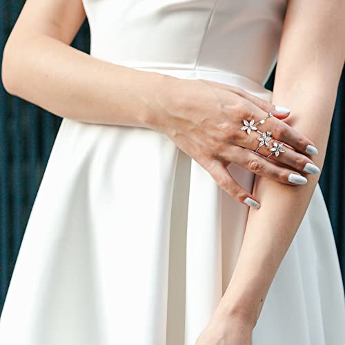 Two-Finger Statement Ring for Women, Fashion CZ Crystal Finger Adjustable Rings Cocktail Open Ring Leaf Wedding Party Prom Accessory Jewelry Gifts for Her