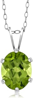 Exquisite 2.00 Cttw Green Peridot Pendant Necklace by Gem Stone King - 925 Sterling Silver Link Chain with Spring Ring Clasp, Classic Oval Design (9X7MM), August Birthstone