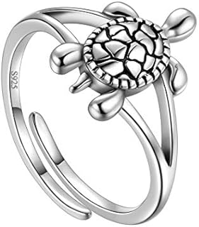 Turtle Ring Adjustable 925 Sterling Silver Oxidize Sea Turtle Ring Women Girls Minimalist Animal Band Ring Maternal Love Jewelry Best Gift FR0026W