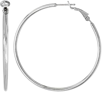 2-inch Sterling Silver French Clip Hoop Earrings for Women, Clutchless Italian Design, Hypoallergenic and Nickel Free