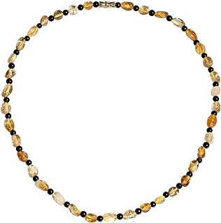Jewever Genuine Citrine with Black Agate Beaded Choker Necklace for Women Healing Crystals and Gemstones Birthstone 18"
