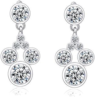 Mickey Jewelry Stud Earrings For Women Mouse Drop Dangle Charm Rose Gold Platinum Plated Zircon Earring