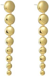 14K Gold-Finished Brass Long Drop Ball Earrings with Secure Back Finding, Elegant Disc Round Dangle Design for Women