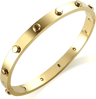 JINHUI Graduation Jewelry Gift for Her, Stainless Steel Rivet Studed Love Bangle Bracelet, Dainty Friendship Bangle Bracele for Women (Size 6.5")