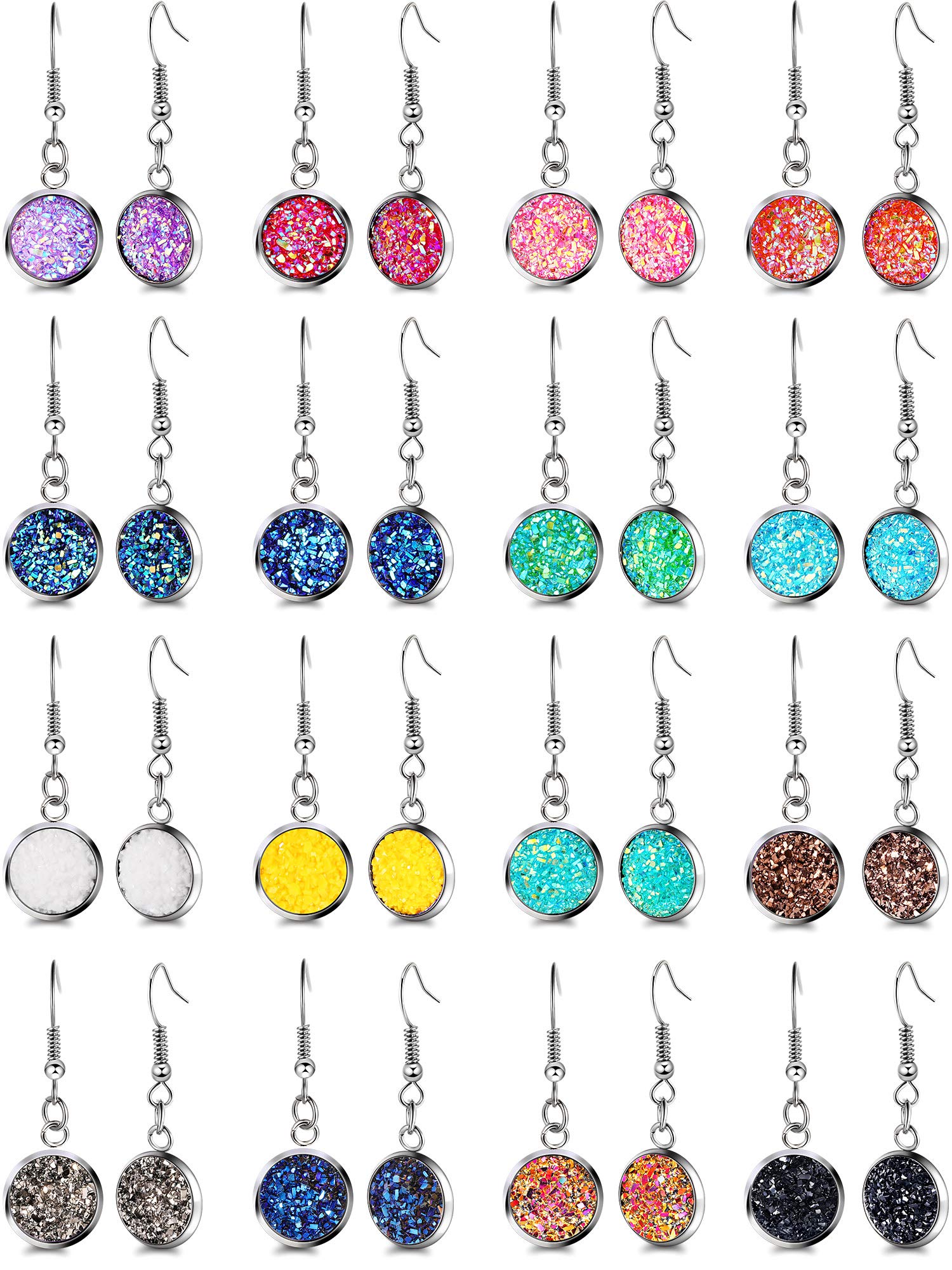 16 Pairs Faux Druzy Drop Earrings Colorful Dangle Earrings Resin Crystal Earrings for Women Girls