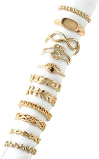 Opal Stackable Ring Set in Alloy for Women & Girls, Vintage Gold Knuckle Design with Rhinestone, Hollow Heart, Eye & Leaf Shapes