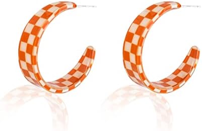 C shaped Minimalist 80s Acrylic Drop Earrings Checkerboard Y2k Lightweight Hoop Earrings For Women Girls Jewelry Gift