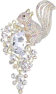 EVER FAITH Rhinestone Crystal 4.5 Inch Lovely Little Squirrel Flower Brooch Clear