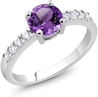 Gem Stone King Purple Amethyst Engagement Anniversary Promise Ring For Women (1.24 Cttw, Gemstone February Birthstone, Round 6MM, Available in Size 5,6,7,8,9)