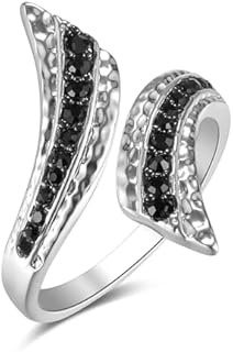 Adjustable Open Wrap Ring Black Diamond Spoon Rings for Women Vintage Thumb Rings Statement Ring Fashion Jewelry Gifts